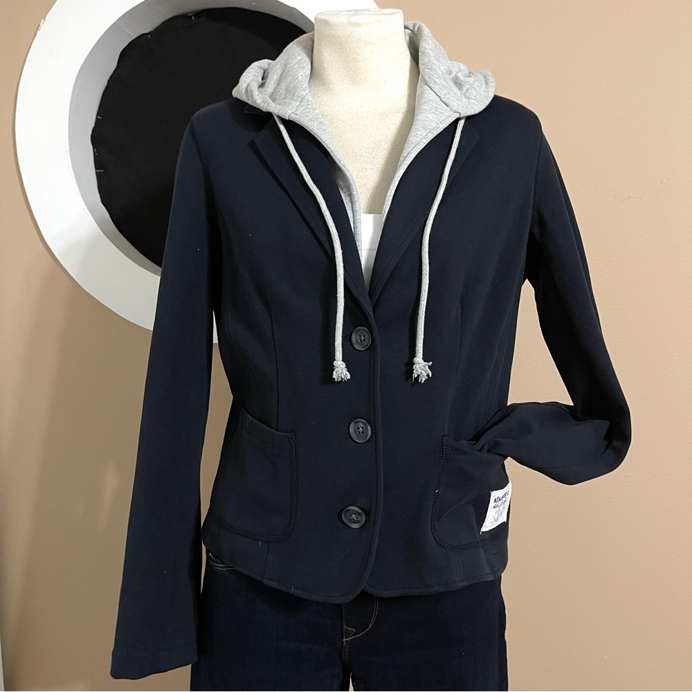 Aeropostale Black Fitted Jacket with Removable Heather Gray Hoodie Size Large